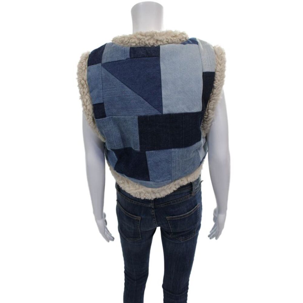 Sea Women Denim Blue Geometric V-Neck Sleeveless Vest Fall Size 2XS - Picture 4 of 5
